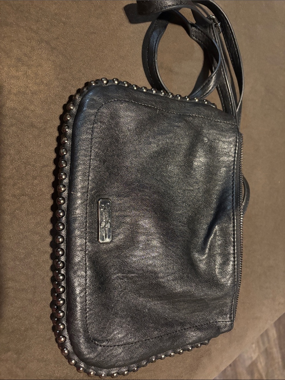 Jessica Simpson Black Leather Crossbody with Stud Trim